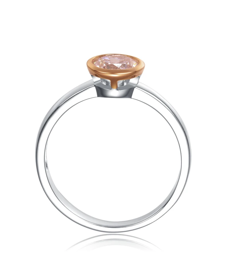 Circular Shaped Design 18K Rose Gold Plated Sterling Silver Clear Cubic Zirconia Ring
