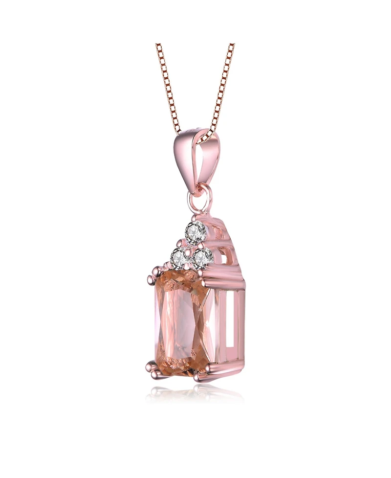 18k Rose Gold Plated with Pink & Cubic ZIrconia Cluster Vintage Pendant Necklace in Sterling Silver