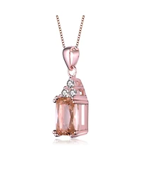 18k Rose Gold Plated with Pink & Cubic ZIrconia Cluster Vintage Pendant Necklace in Sterling Silver