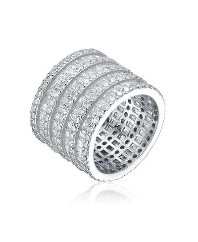 White Gold Plated with Cubic Zirconia 5-Row Stacked Column Glamor Ring Sterling Silver