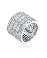 White Gold Plated with Cubic Zirconia 5-Row Stacked Column Glamor Ring Sterling Silver