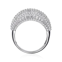 Sterling Silver with White Gold Plated Clear Round Cubic Zirconia Cluster Cocktail Ring