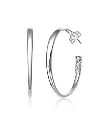 Rhodium-Plated with Cubic Zirconia 3-Stone C-Hoop Earrings Sterling Silver