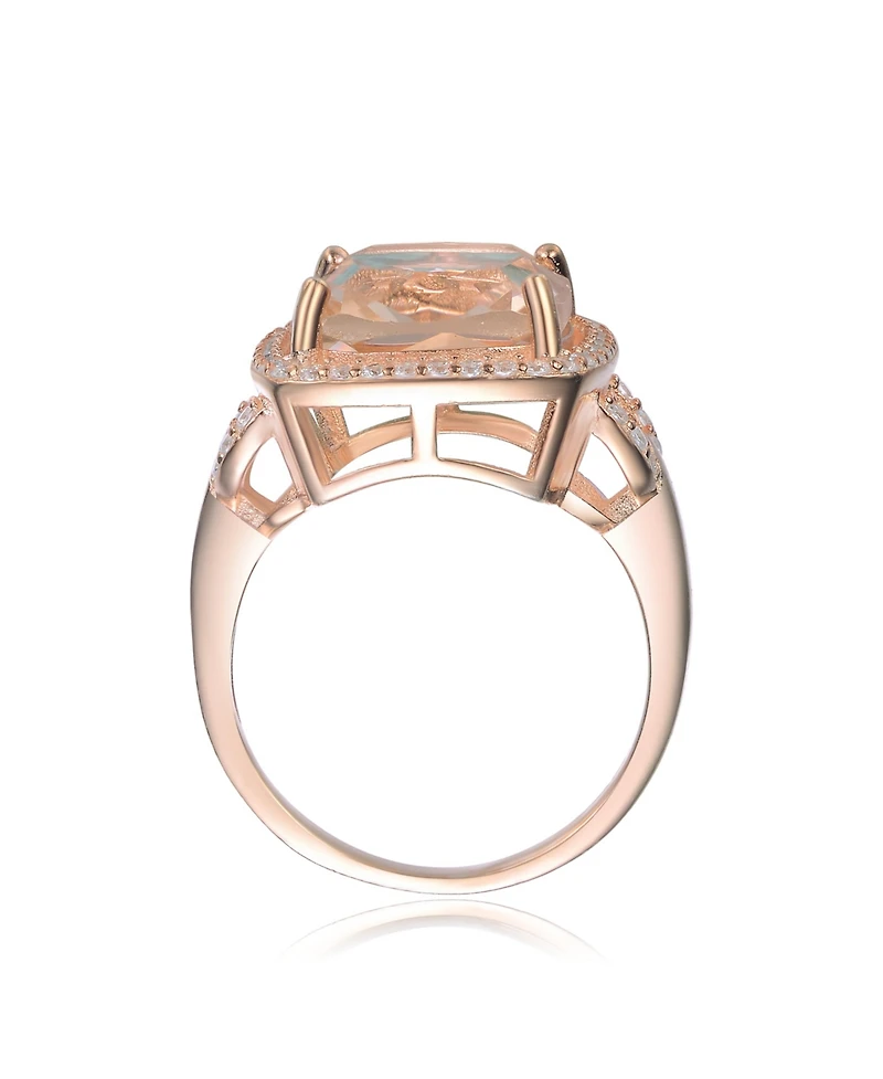Square Shaped Peach and Accented White Cubic Zirconia 18K Rose Gold Plated Sterling Silver Ring