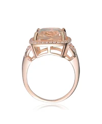Square Shaped Peach and Accented White Cubic Zirconia 18K Rose Gold Plated Sterling Silver Ring