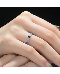 Sterling Silver White Gold Plated with Red Baguette & Round Cubic Zirconia Eternity Band Stacking Ring