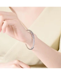Sterling Silver with Rhodium Plated Clear Round Cubic Zirconia Cluster Style Bangle Bracelet