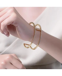 Sterling Silver 14K Gold Plated Clear Cubic Zirconia 2-Row Cuff Bracelet