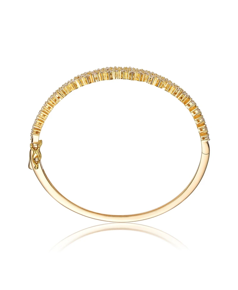 Sterling Silver with Rhodium Plated Clear Round Cubic Zirconia Cluster Style Bangle Bracelet