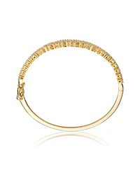 Sterling Silver with Rhodium Plated Clear Round Cubic Zirconia Cluster Style Bangle Bracelet