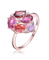 Sterling Silver with Rose Gold Plated Red Cubic Zirconia Coctail Ring