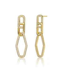 Sterling Silver 14K Gold Plated Clear Cubic Zirconia Square Drop Butterfly Earrings