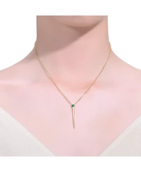 14k Yellow Gold Plated with Green Cubic Zirconia Solitaire Spike Pendant Y-Necklace Sterling Silver