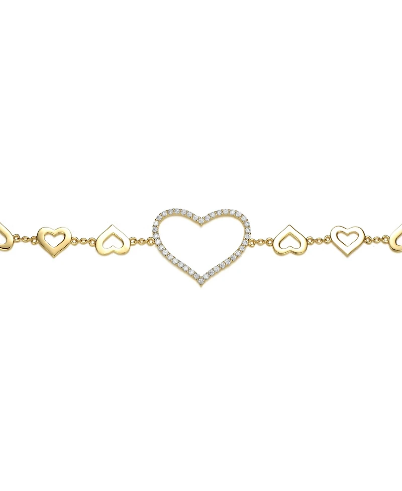 Cubic Zirconia Heart Halo Charm Kids/Teens Bracelet Sterling Silver