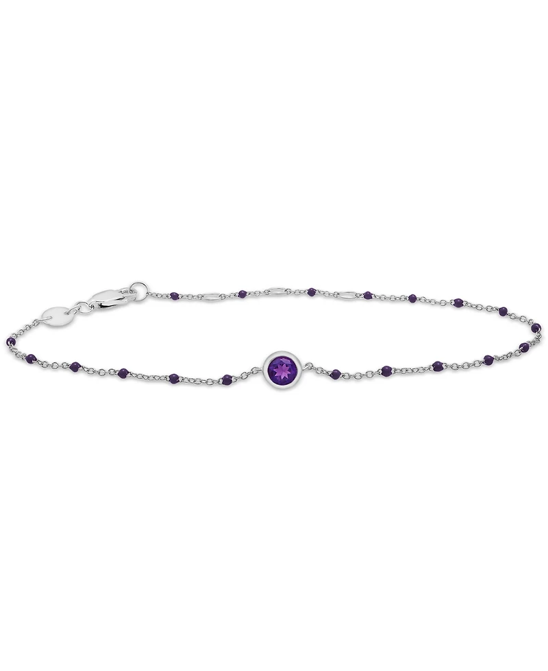 Amethyst (1/6 ct. t.w.) & Enamel Bead Link Bracelet in Sterling Silver