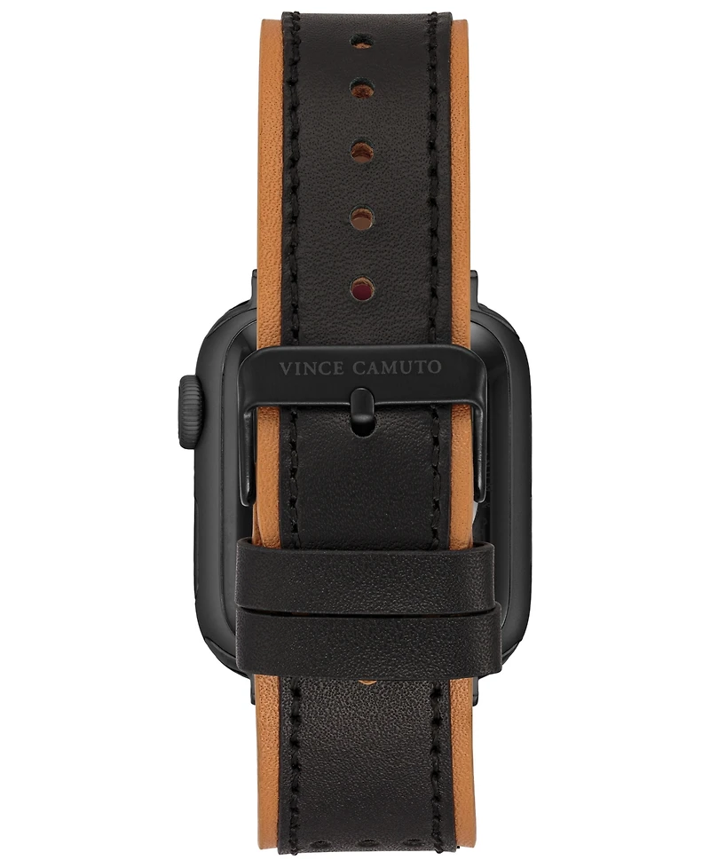 Vince Camuto Men's Black and Brown Premium Leather Band with Perforated Design Compatible with 42/44/45/Ultra/Ultra 2 Apple Watch