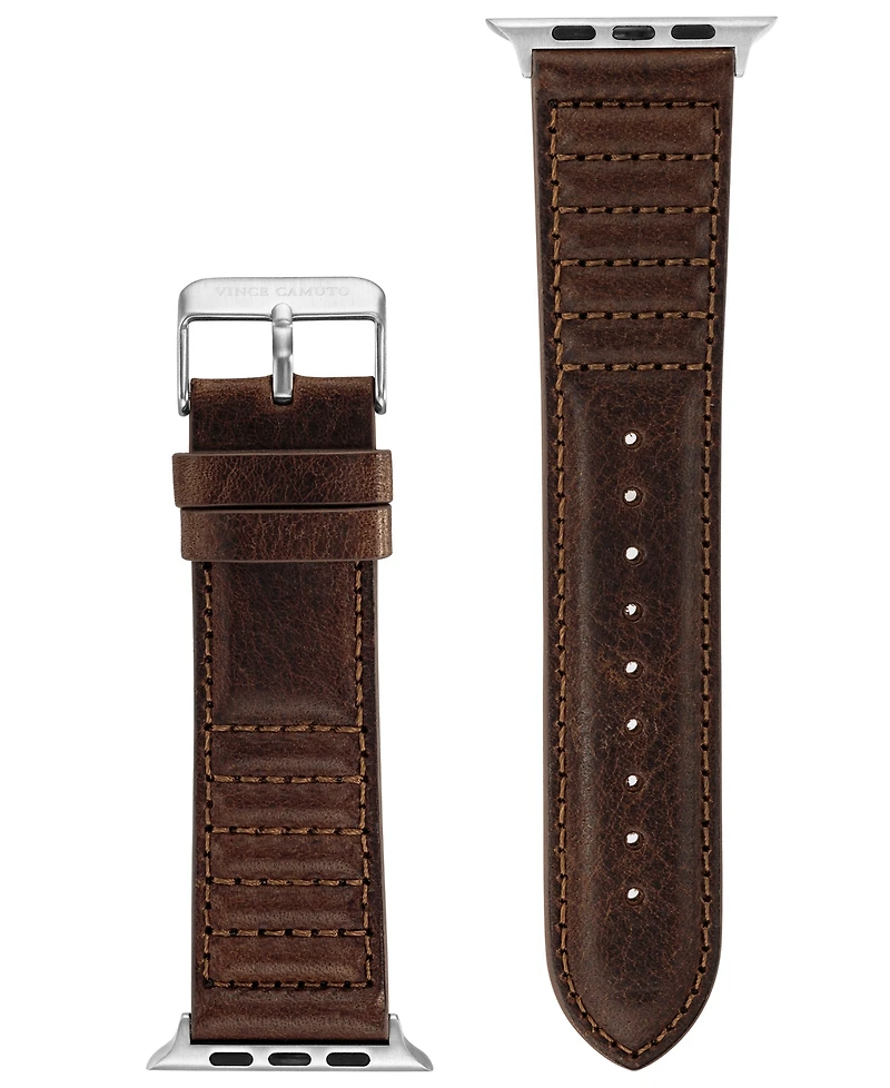 Vince Camuto Men's Brown Stitched Pattern Premium Leather Band Compatible with 42/44/45/Ultra/Ultra 2 Apple Watch