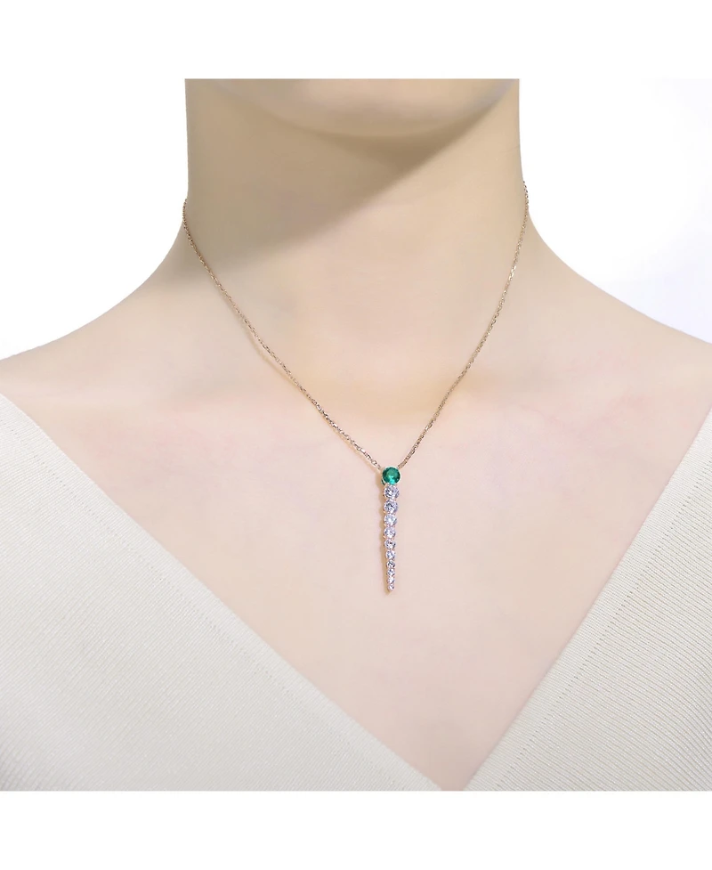 14k Yellow Gold Plated with Green & Cubic Zirconia Icicle Journey Pendant Layering Necklace Sterling Silver