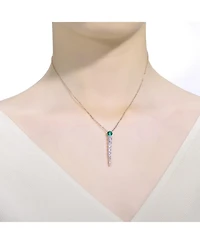 14k Yellow Gold Plated with Green & Cubic Zirconia Icicle Journey Pendant Layering Necklace Sterling Silver