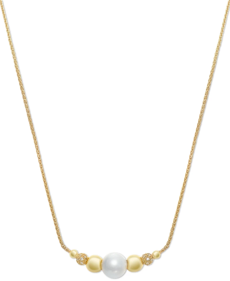 Cultured Freshwater Pearl (8-1/4mm) & Cubic Zirconia 18" Collar Necklace in 14k Gold-Plated Sterling Silver