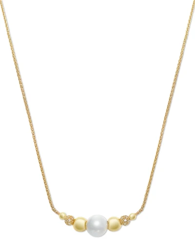 Cultured Freshwater Pearl (8-1/4mm) & Cubic Zirconia 18" Collar Necklace in 14k Gold-Plated Sterling Silver