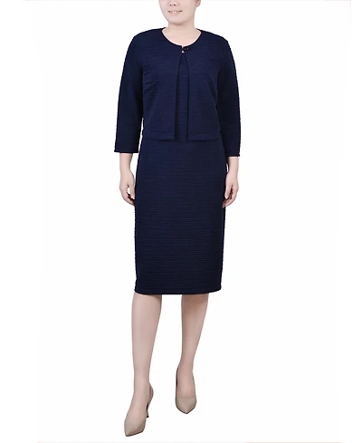 Ny Collection Women's Textured 3/4 Sleeve Two Piece Dress Set