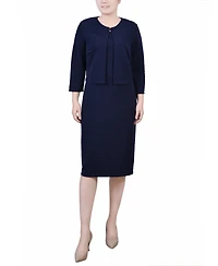 Ny Collection Women's Textured 3/4 Sleeve Two Piece Dress Set