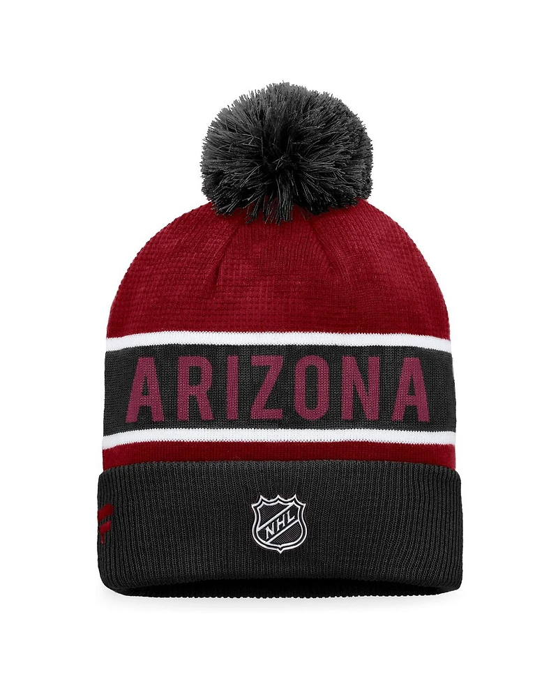 Men's Fanatics Black, Garnet Arizona Coyotes Authentic Pro Rink Cuffed Knit Hat with Pom