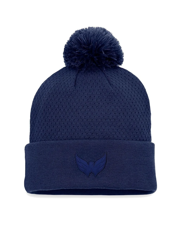 Women's Fanatics Navy Washington Capitals Authentic Pro Road Cuffed Knit Hat with Pom