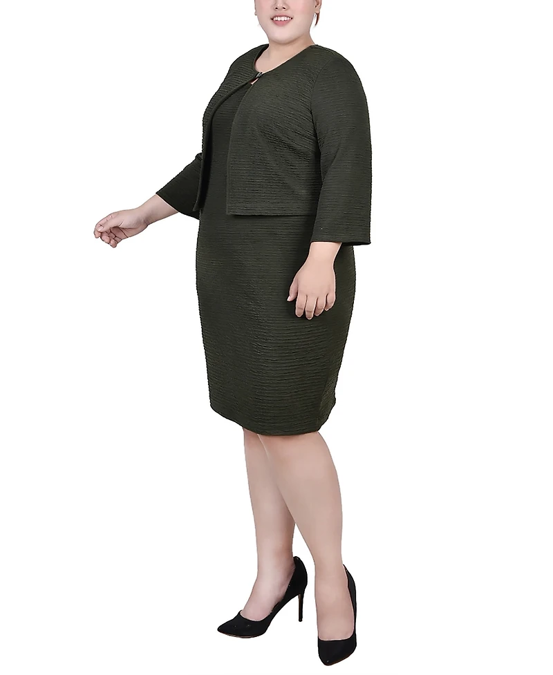 Ny Collection Plus Textured 3/4 Sleeve Two Piece Dress Set