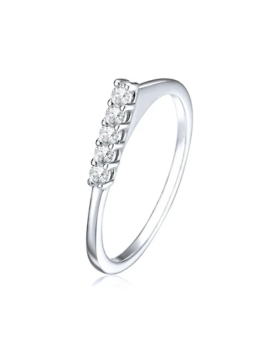 Rhodium-Plated with Cubic Zirconia Chevron Tower Slender Stacking Ring Sterling Silver