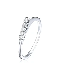 Rhodium-Plated with Cubic Zirconia Chevron Tower Slender Stacking Ring Sterling Silver