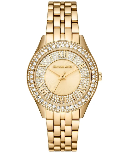 Michael Kors Women's Harlowe Three-Hand Gold-Tone Stainless Steel Bracelet Watch, 38mm