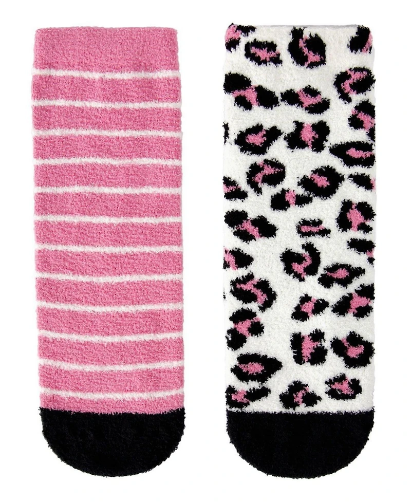 MeMoi Girls 2 Pairs Leopard Fuzzy Non-Skid Socks
