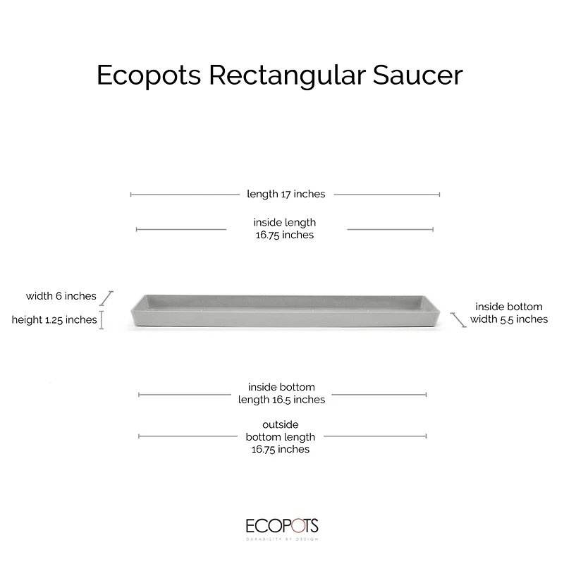 Ecopots Modern Plastic Rectangular Planter Saucer, 17.7in