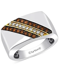 Le Vian Men's Chocolate Diamond (3/8 ct. t.w.) & Nude Diamond (1/5 ct. t.w.) Diagonal Ring in Sterling Silver & 14k Gold-Plate