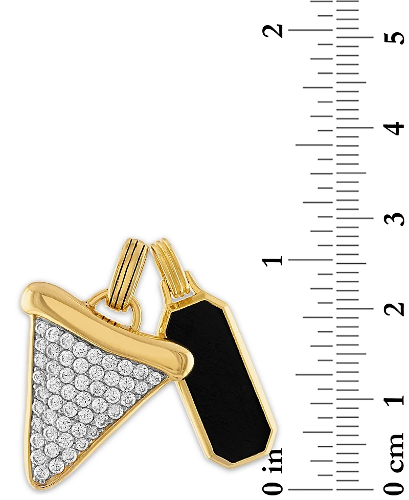 Esquire Men's Jewelry 2-Pc. Set Onyx Dog Tag & Cubic Zirconia Pave Shark Tooth Amulet Pendants in 14k Gold-Plated Sterling Silver, Created for Macy's