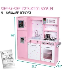 Lil' Jumbl Kitchen Set for Kids, Wooden Pretend Play Kitchen Set, Pink - Pink