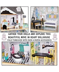 Lil' Jumbl Lil Jumbl Kids Wooden Dollhouse w/Accesories, Large Doll House Toy
