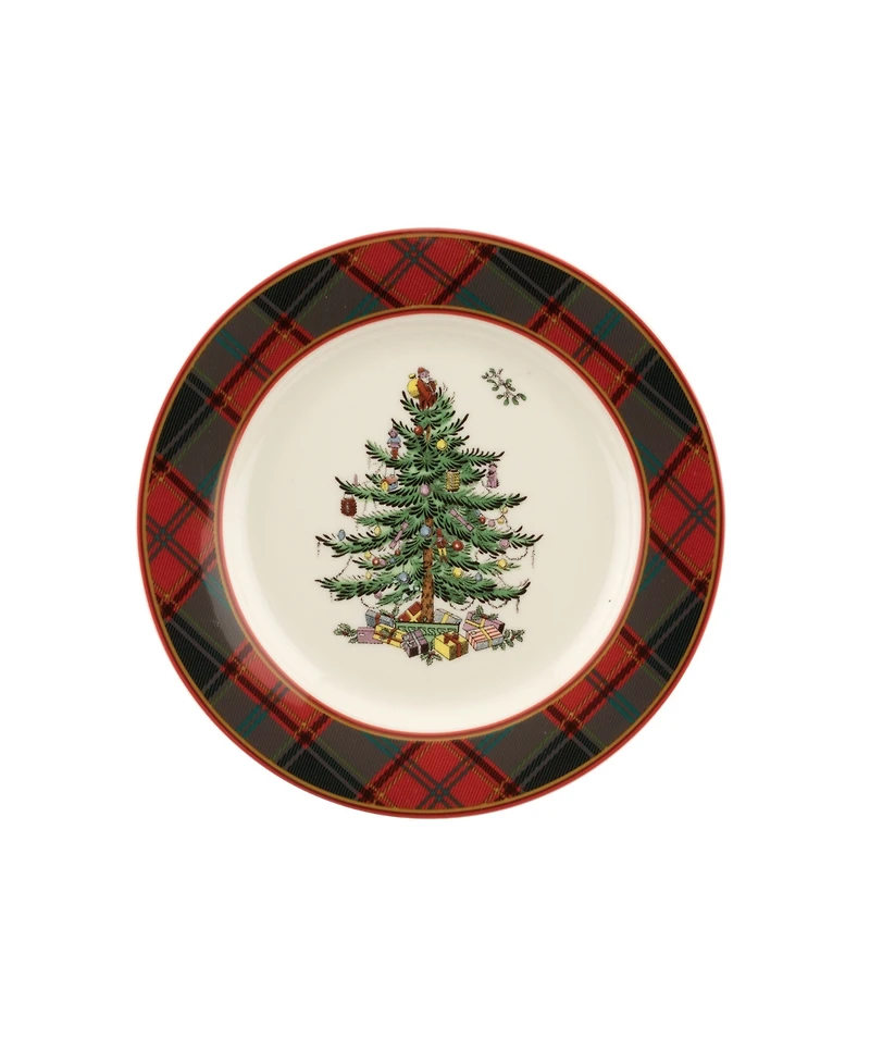 Spode Christmas Tree Tartan Salad Plates, Set of 4