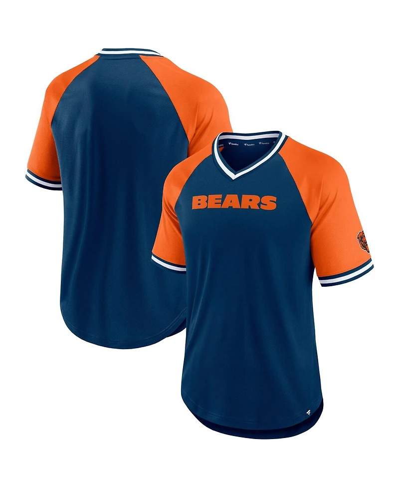 Men's Fanatics Navy, Orange Chicago Bears Second Wind Raglan V-Neck T-shirt