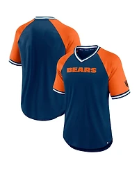 Men's Fanatics Navy, Orange Chicago Bears Second Wind Raglan V-Neck T-shirt