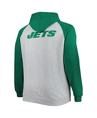 Men's Heather Gray New York Jets Big and Tall Fleece Raglan Full-Zip Hoodie Jacket