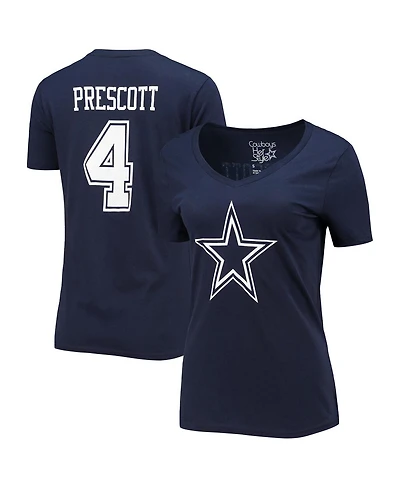 Women's Fanatics Dak Prescott Navy Dallas Cowboys Player Icon Name and Number V-Neck T-shirt