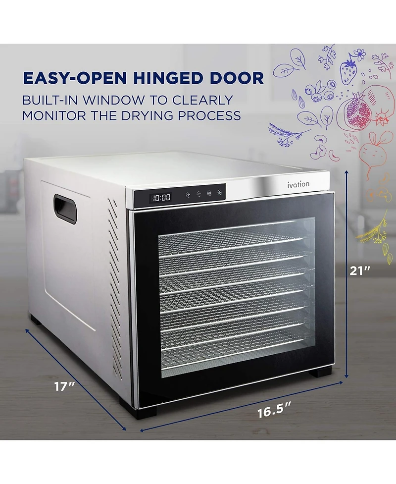 Ivation 10 Stainless Steel Tray Food Dehydrator for Snacks & Jerky