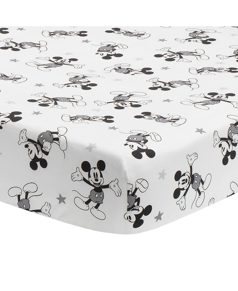 Lambs & Ivy Disney Baby Magical Mickey Mouse 100% Cotton Fitted Crib Sheet - White/Black