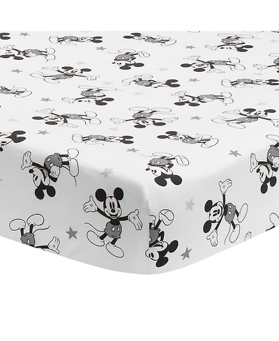 Lambs & Ivy Disney Baby Magical Mickey Mouse 100% Cotton Fitted Crib Sheet - White/Black