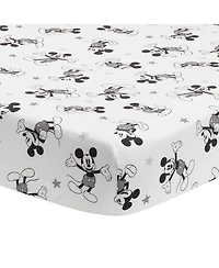 Lambs & Ivy Disney Baby Magical Mickey Mouse 100% Cotton Fitted Crib Sheet - White/Black
