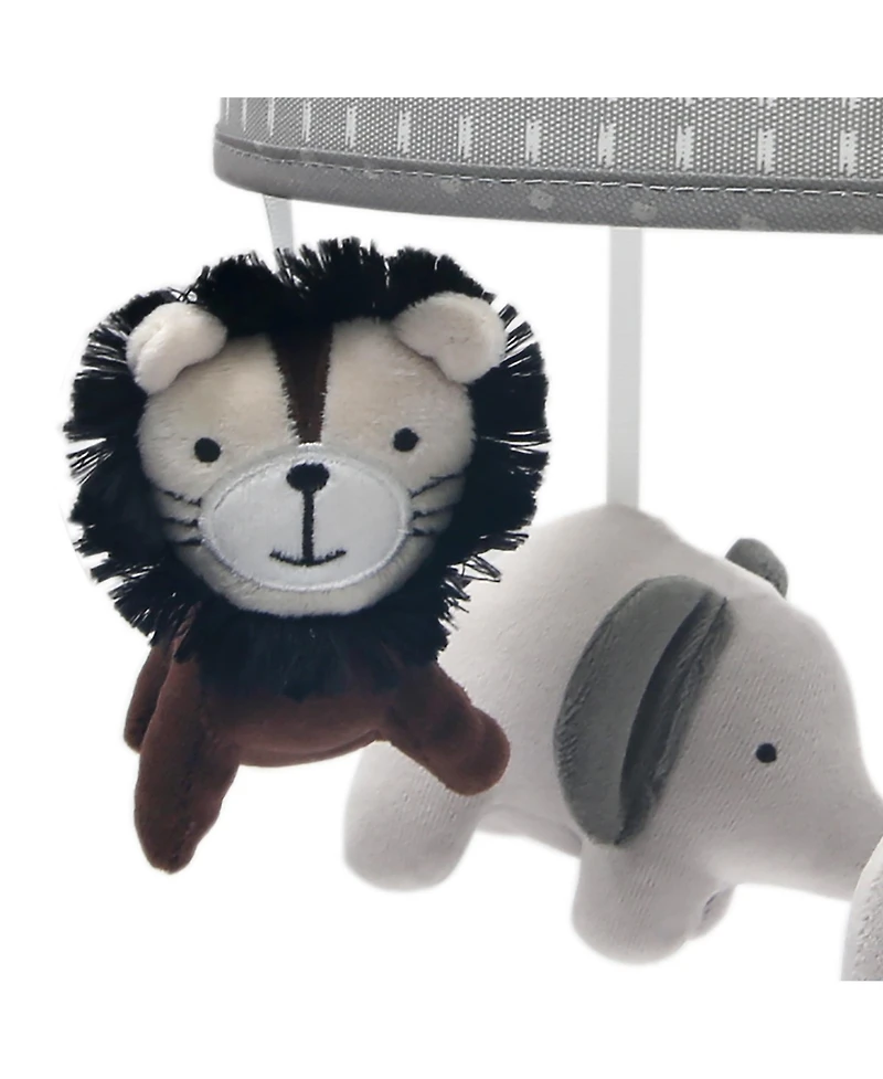Lambs & Ivy Urban Jungle Gray/Brown Lion & Elephant Musical Baby Crib Mobile