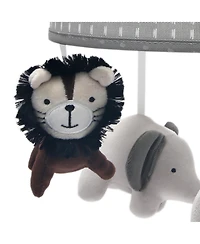Lambs & Ivy Urban Jungle Gray/Brown Lion & Elephant Musical Baby Crib Mobile